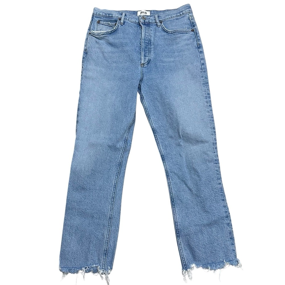 AGOLDE Riley High‎ Rise Straight Crop Jeans in Zephyr Size 28 Button Fly Raw Hem